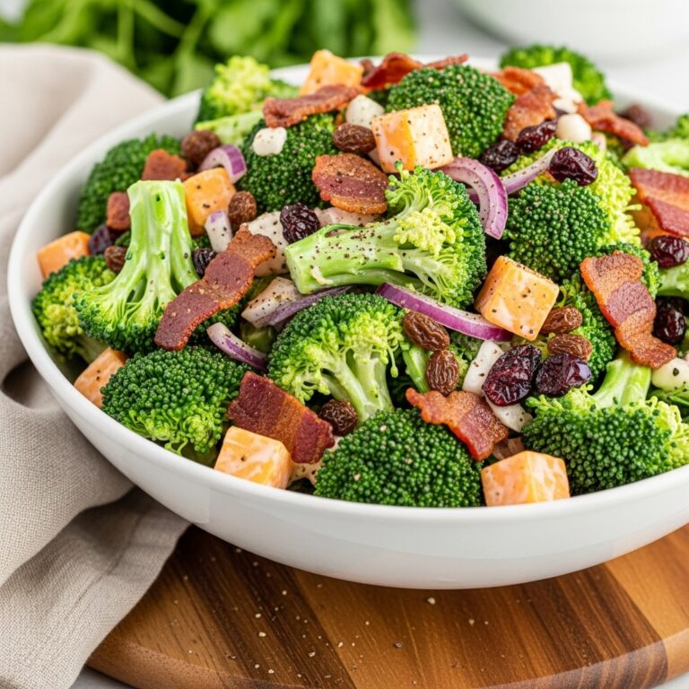 Broccoli Turkey Bacon Salad with Raisins and Cheddar Cheese
