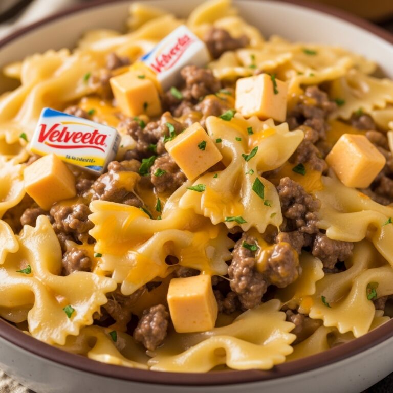 Cheesy Velveeta Beef  Bowtie Pasta Delight