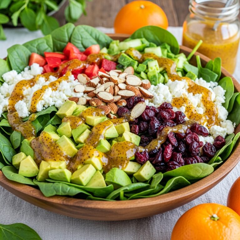 Cranberry Avocado Spinach Salad with Chicken and Orange Poppy Seed Dressing