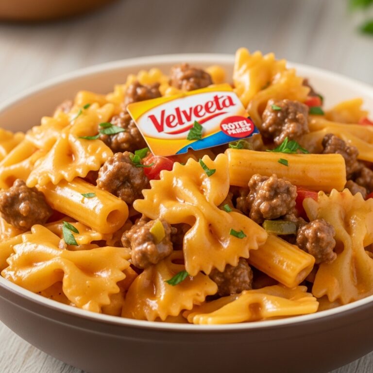 Creamy Velveeta Beef  Rigatoni Pasta