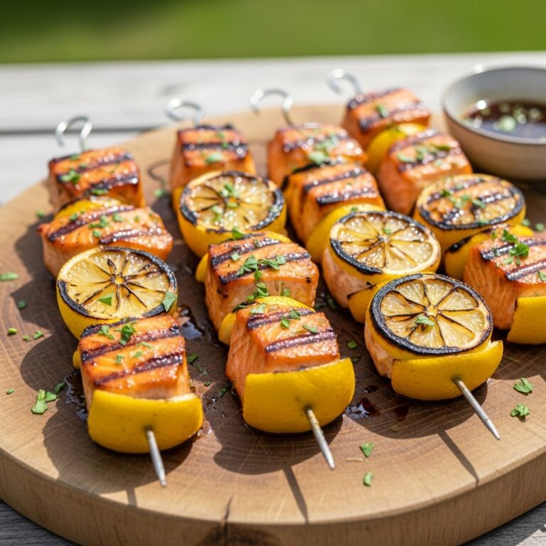 Grilled Salmon Skewers with Garlic and Dijon