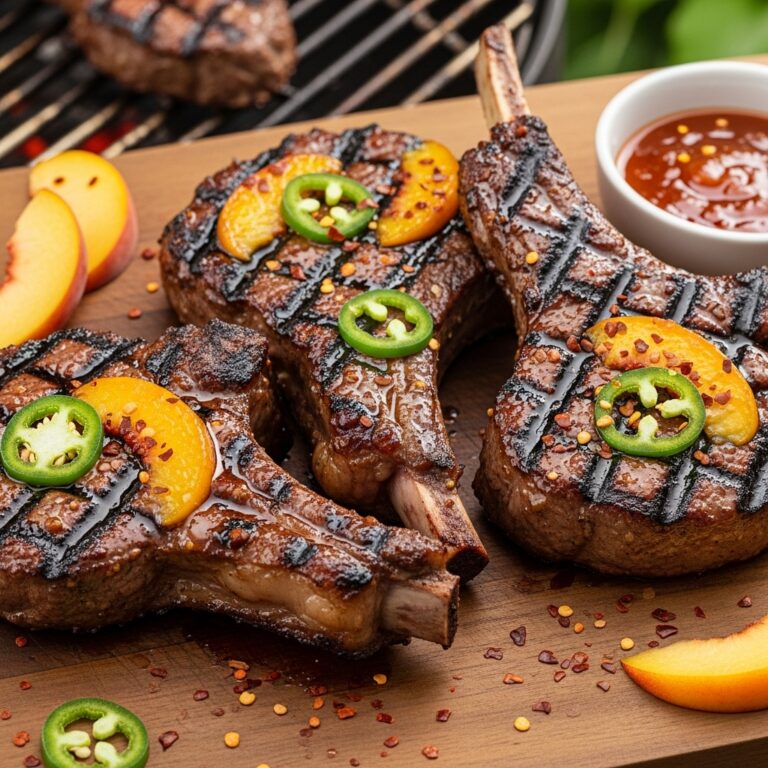 Juicy Grilled beef Chops with Spicy Peach Glaze