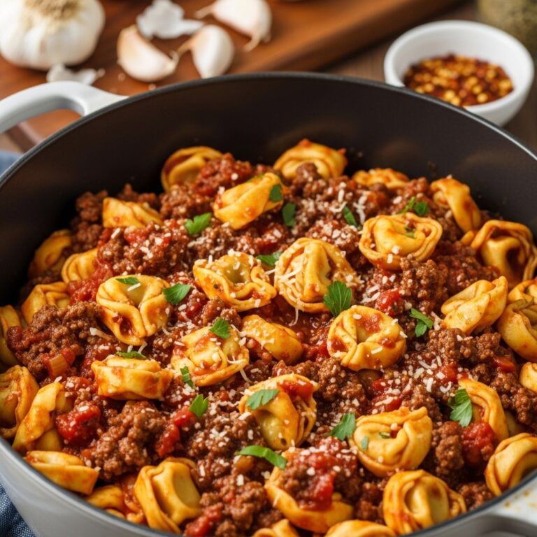 One-pot Beef And Garlic Parmesan Tortellini Pasta