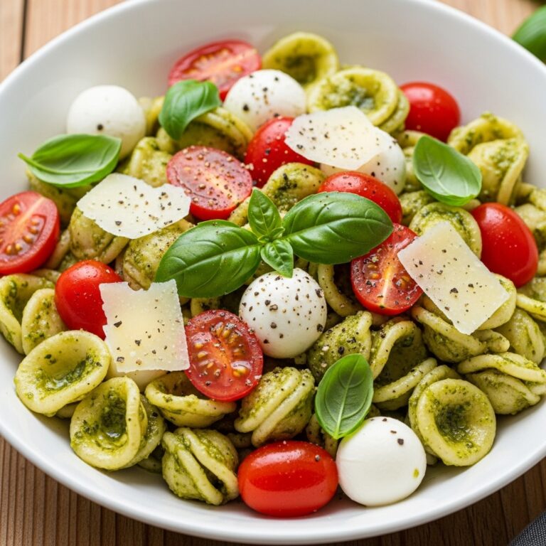 Orecchiette with Cherry Tomatoes Mozzarella  Basil Pesto