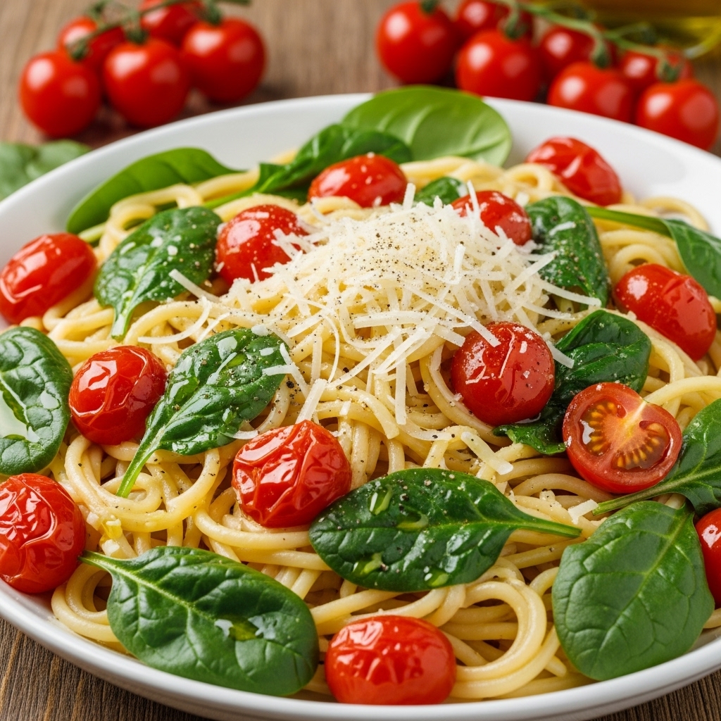 Pasta with Tomatoes and Spinach