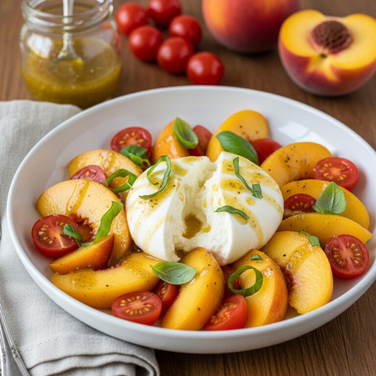 Peach Burrata Salad With Cchicken hampagne Vinaigrette