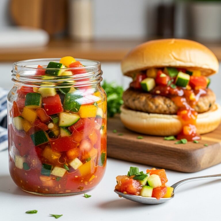 Red chicken hamburger Relish