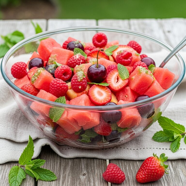 Watermelon Fruit Salad with Lime Mint Dressing