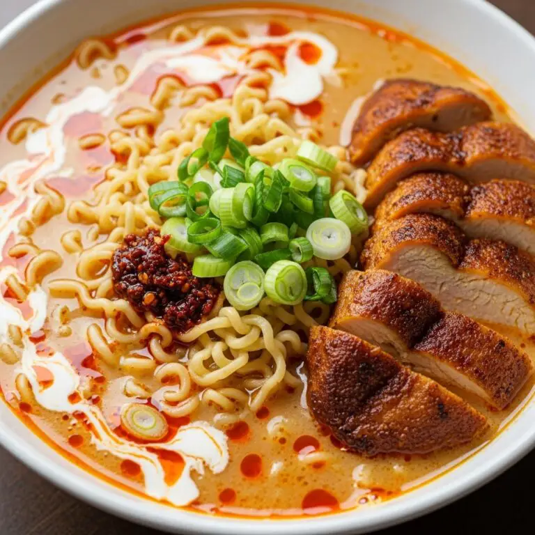 Fiery Chicken Ramen with Creamy Garlic Sauce