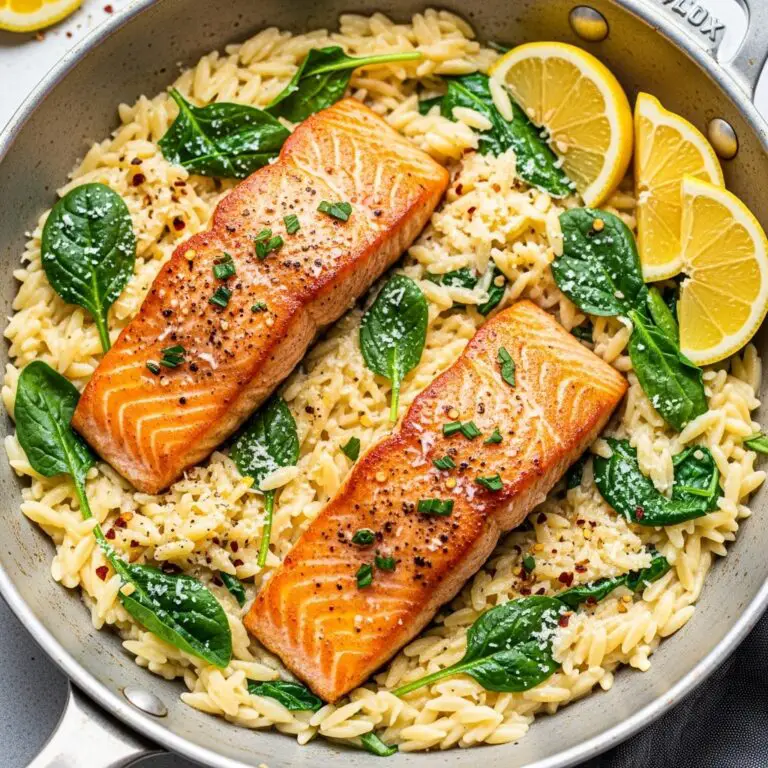 One Skillet Salmon with Lemon Orzo