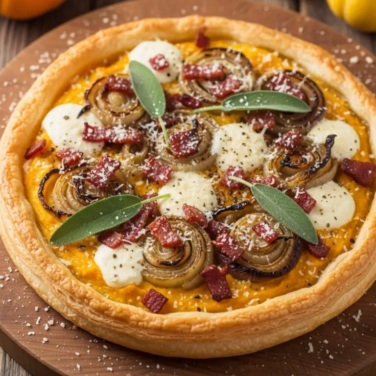 Pumpkin Ricotta amp Caramelized Onion Tart with Turkey Bacon and Sage